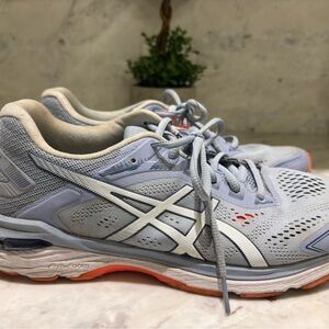 ASICS Gray and Orange Athletic Shoes with Mesh Uppers